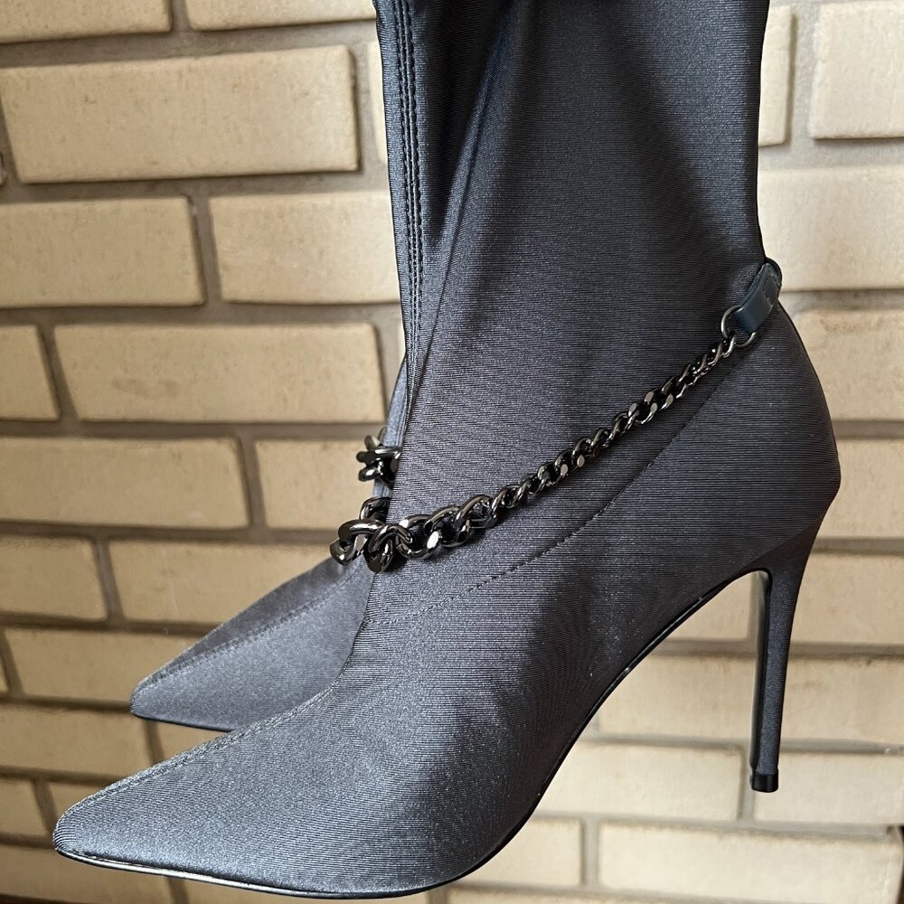 GUESS Women's Forsta Gray Satin Pointy Toe Stiletto Angle Boot, Size 7.5M - NEW